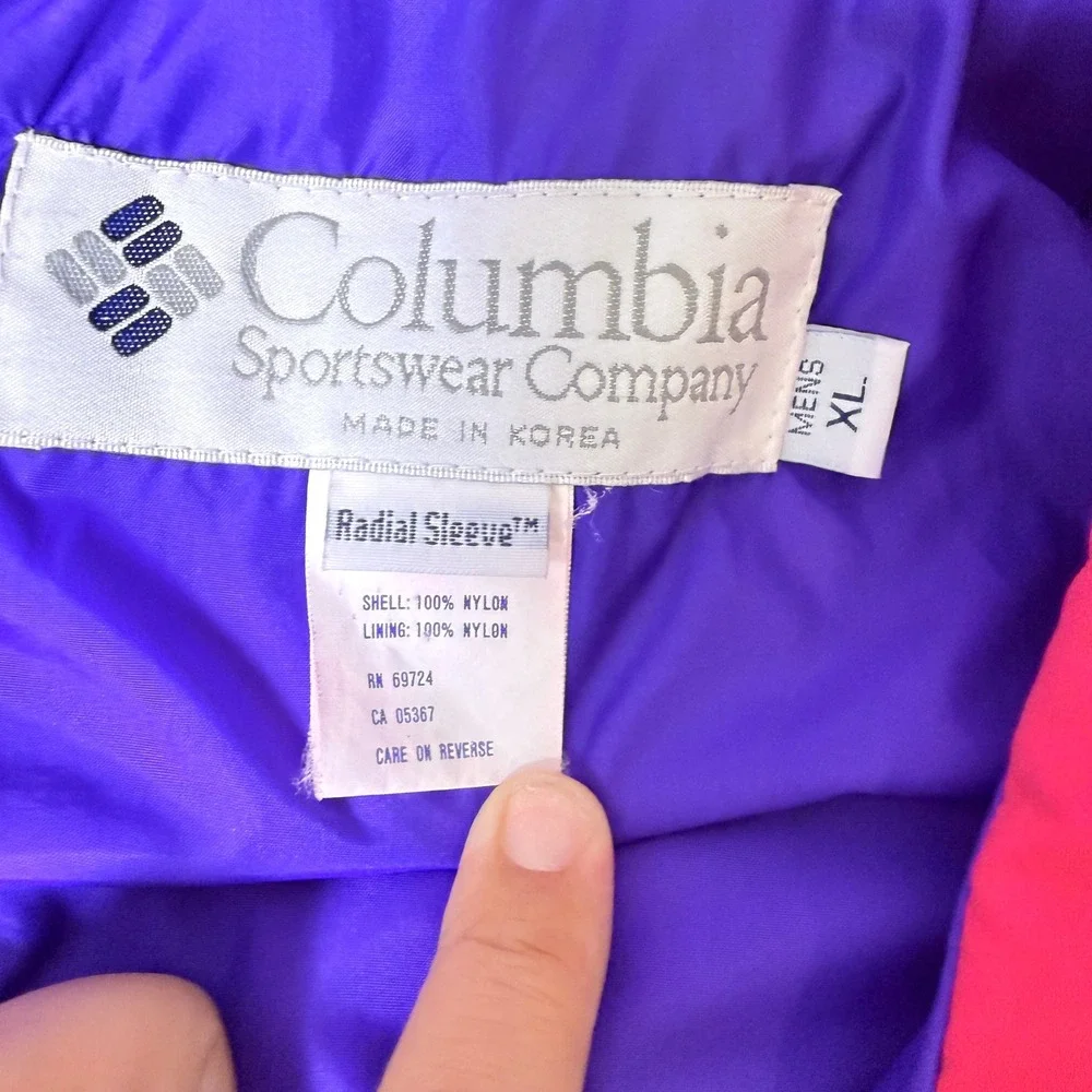 Vintage Columbia Sportswear Mens XL Red Radial Sleeve Nylon Windbreaker *Stains